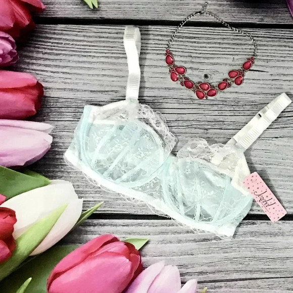 32B Jezebel 10035 Sylvia Unlined Lace UW Bra Blue NWT - Picture 5 of 7